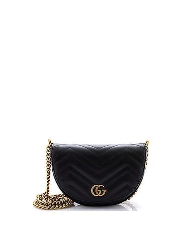 Gucci GG Marmont Half Moon Flap Crossbody Bag Matelasse Leather Mini (view 1)
