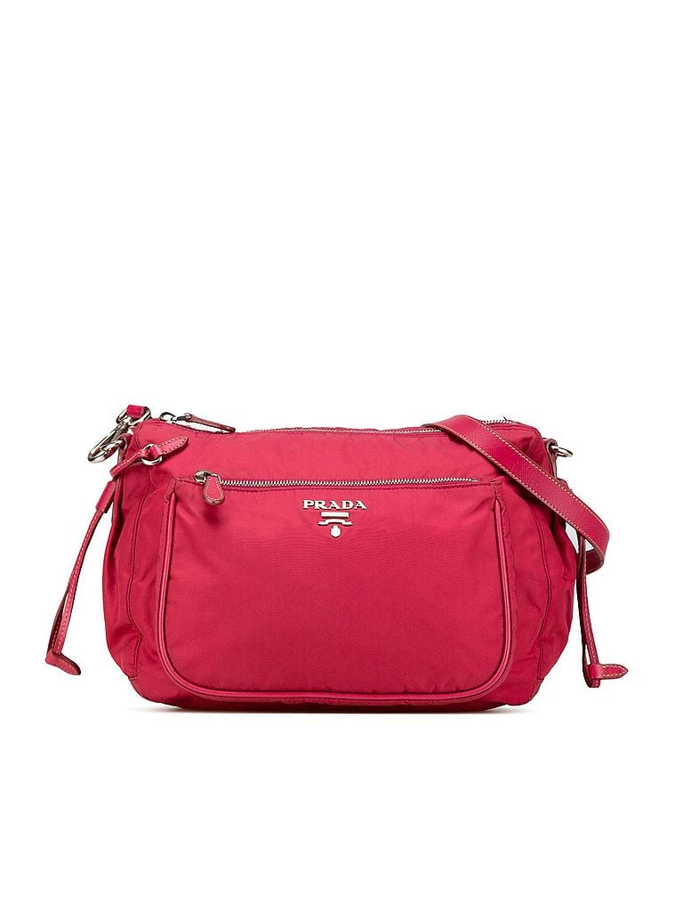 Prada 100% Nylon Red Saffiano Trimmed Tessuto Zip Top Crossbody One size - photo 1
