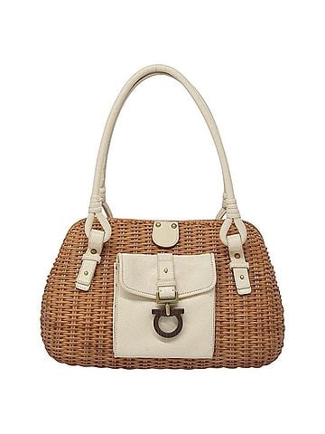 Salvatore Ferragamo Gancini Brown Wicker Handbag (view 1)