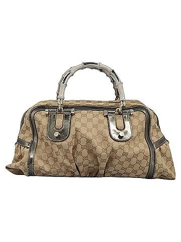 Gucci Bamboo Beige Canvas Handbag (view 1)