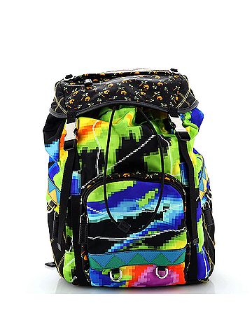 Prada Double Buckle Backpack Printed Tessuto Small (view 1)