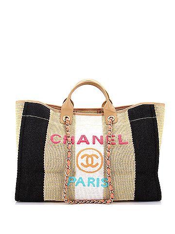 Chanel Deauville Tote Striped Viscose Canvas Large (view 1)