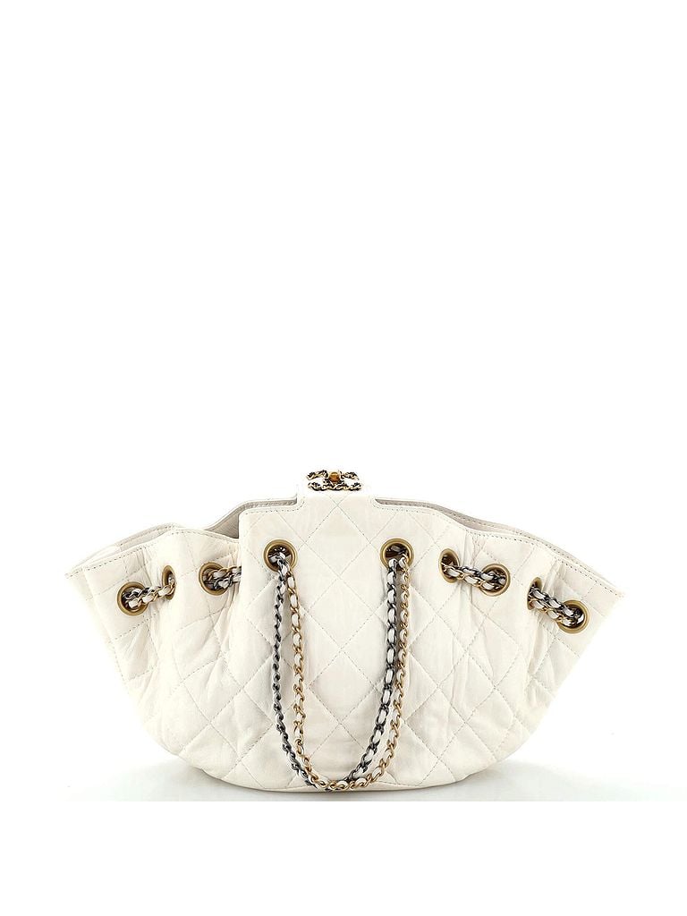 Chanel 100% Leather White CC Turnlock Drawstring Bucket Tote Quilted Lambskin Small One size - photo 1