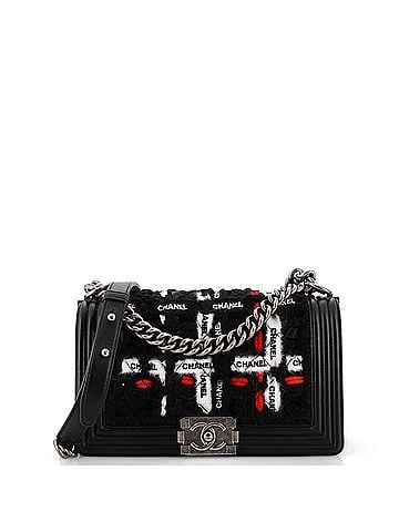 Chanel Boy Flap Bag Quilted Logo Ribbon and Tweed Old Medium (view 1)