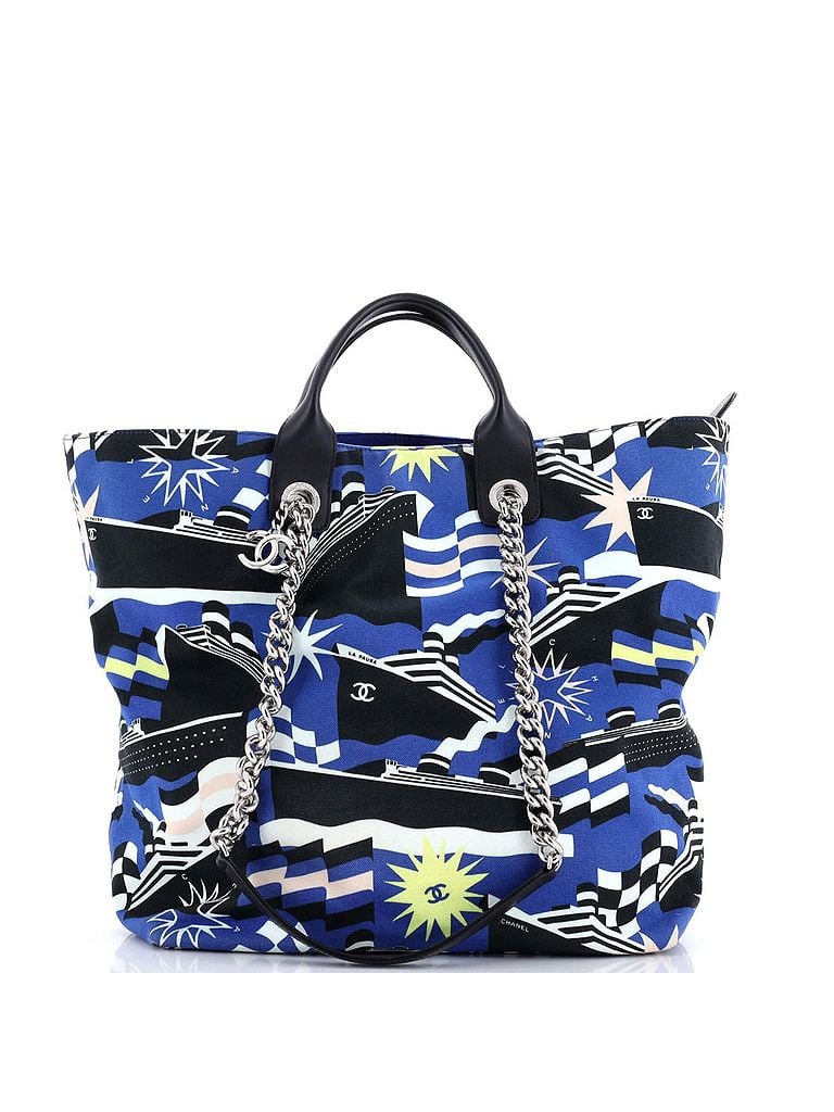 Chanel 100% Canvas Plain Blue La Pausa Bay Shopping Tote Printed Canvas Large One size - photo 1