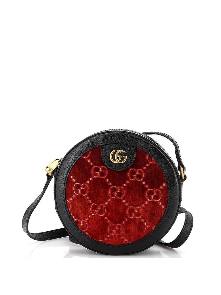 Gucci 100% Velvet Red Black Ophidia Round Shoulder Bag GG Velvet Mini One size - photo 1