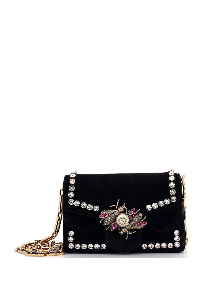 Gucci 100% Velvet Black Broadway Pearly Bee Shoulder Bag Crystal Embellished Velvet Mini One size - photo 1