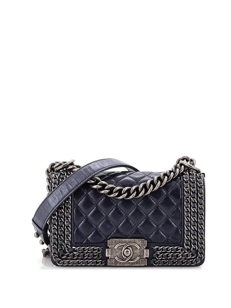 Chanel 100% Leather Blue Chained Boy Flap Bag Quilted Glazed Calfskin Small One size - photo 1