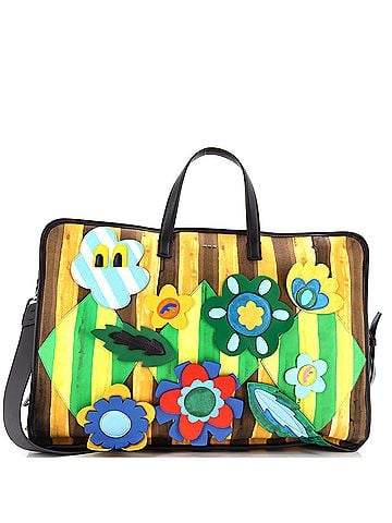 Fendi Flower Convertible Tote Pequin Canvas with Applique Large (view 1)