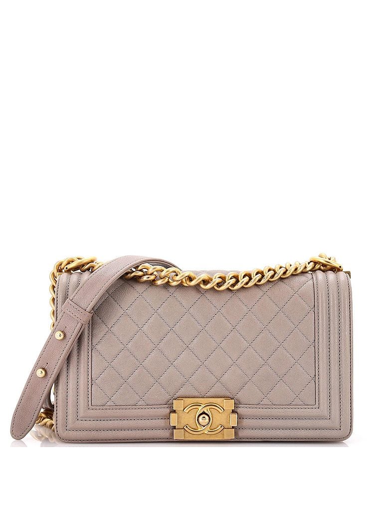 Chanel 100% Leather Gray Boy Flap Bag Quilted Caviar Old Medium One size - photo 1