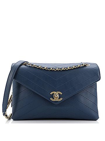 Chanel Envelope Compartment Flap Bag Chevron Calfskin Medium (view 1)