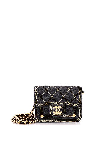 Chanel Double You CC Flap Clutch with Chain Quilted Denim (view 1)