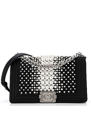 Chanel Boy Flap Bag Pearl Embellished Satin Old Medium (view 1)