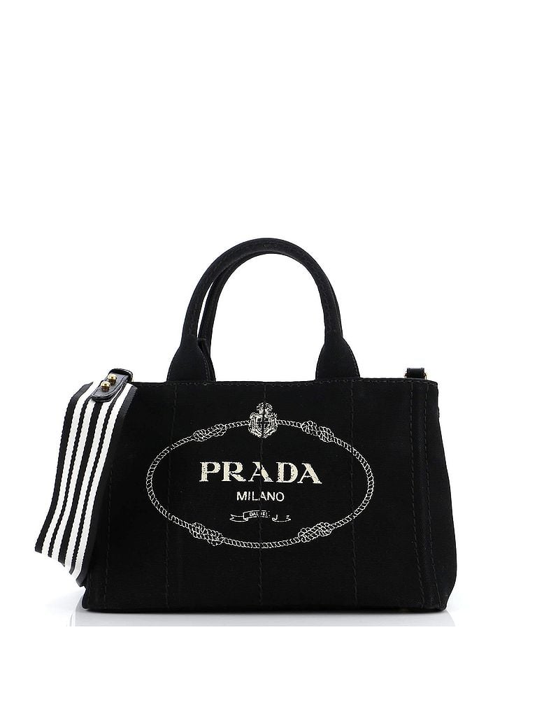 Prada 100% Canvas Plain Black Canapa Convertible Shopping Tote Canvas Small One size - photo 1