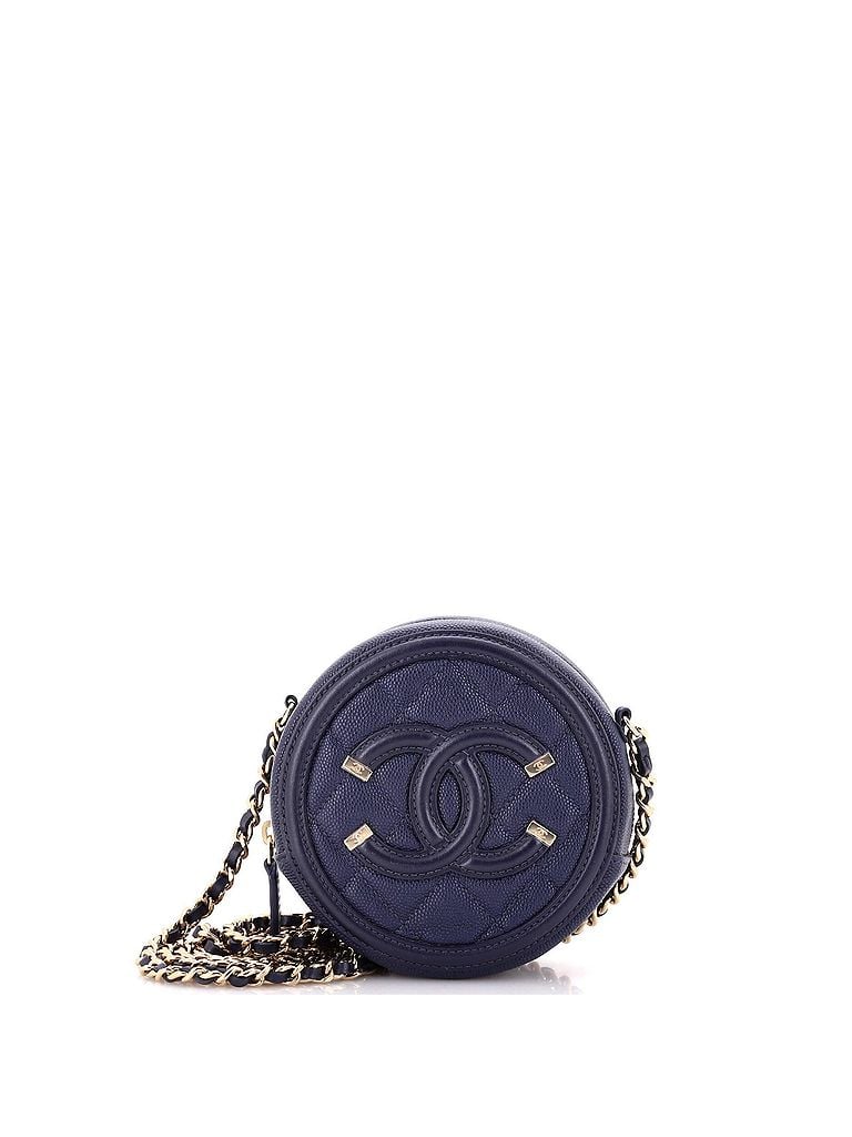 Chanel 100% Leather Blue Filigree Round Clutch with Chain Quilted Caviar Mini One size - photo 1