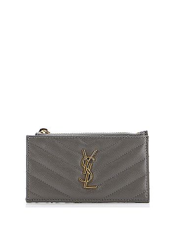Saint Laurent Monogram Fragments Zip Card Holder Matelasse Chevron Leather (view 1)