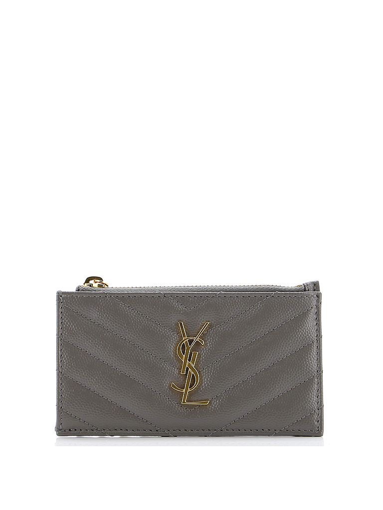 Saint Laurent 100% Leather Gray Monogram Fragments Zip Card Holder Matelasse Chevron Leather One size - photo 1