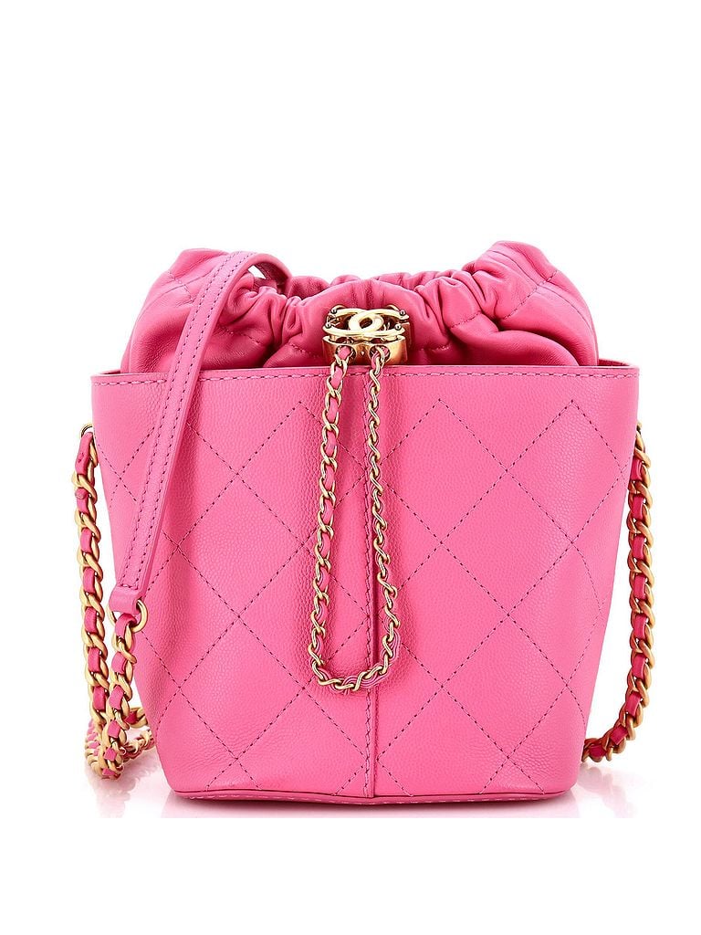 Chanel 100% Leather Pink CC Drawstring Bucket Bag Quilted Caviar with Lambskin Small One size - photo 1