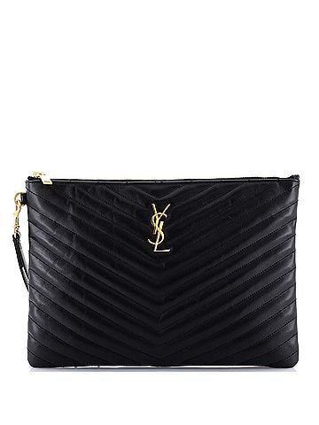 Saint Laurent Classic Monogram Wristlet Pouch Matelasse Chevron Leather Medium (view 1)