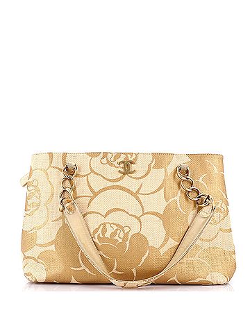 Chanel Vintage Camellia Chain Tote Printed Raffia Medium (view 1)