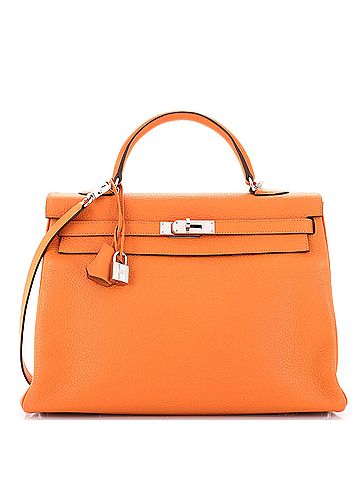 Hermès Kelly Handbag Orange Clemence with Palladium Hardware 35 (view 1)