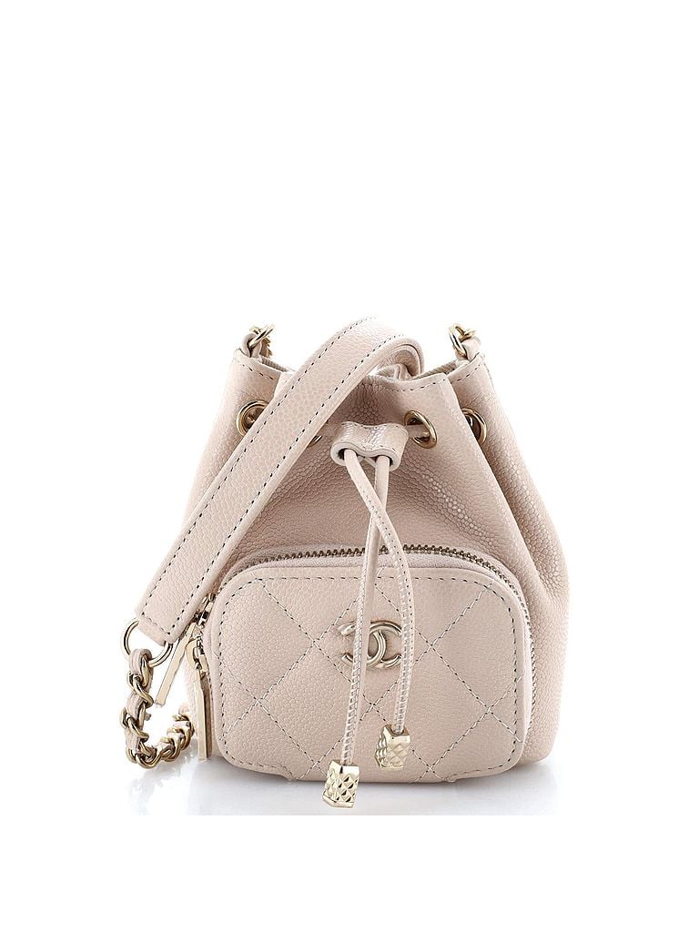 Chanel 100% Leather Tan Business Affinity Drawstring Bucket Bag Quilted Caviar Mini One size - photo 1