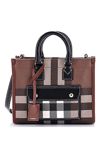 Burberry Freya Shopping Tote Check Canvas with Leather Mini (view 1)