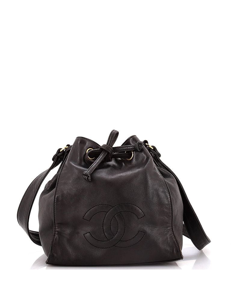 Chanel 100% Leather Black Vintage CC Drawstring Bucket Bag Caviar Small One size - photo 1