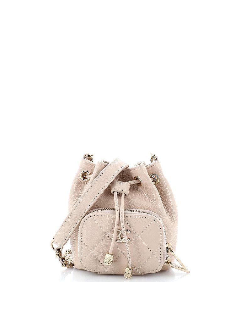 Chanel 100% Leather Tan Business Affinity Drawstring Bucket Bag Quilted Caviar Mini One size - photo 1