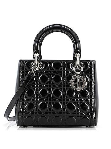 Christian Dior Lady Dior Bag Cannage Quilt Patent Medium (view 1)
