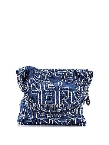 Chanel 22 Chain Hobo Fringed Logo Quilted Denim Small (view 1)