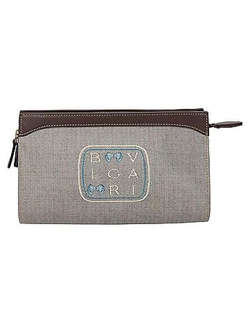 Bvlgari Logo Grey Canvas Clutch Bag (view 1)
