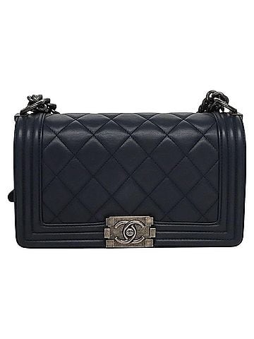 Chanel Boy Navy Leather Shoulder Bag (view 1)