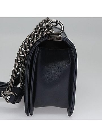 Chanel Boy Navy Leather Shoulder Bag (view 2)