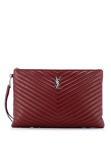 Saint Laurent Classic Monogram Wristlet Pouch Matelasse Chevron Leather Large (view 1)