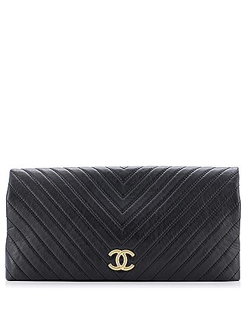 Chanel CC Foldover Clutch Chevron Lambskin Large (view 1)
