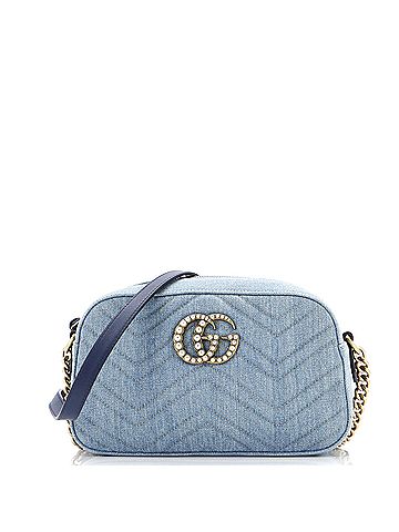 Gucci Pearly GG Marmont Shoulder Bag Matelasse Denim Small (view 1)