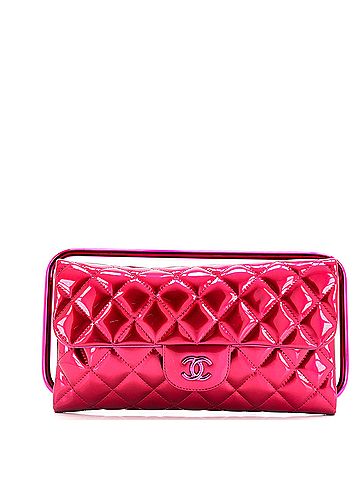 Chanel Metal Handle Clutch Quilted Metallic Patent Medium (view 1)