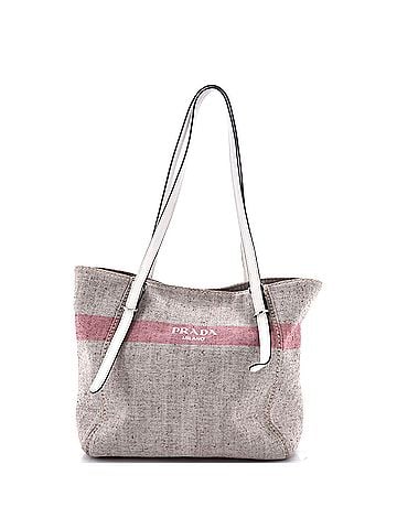 Prada Logo Stripe Shopper Tote Canvas and Leather (view 1)