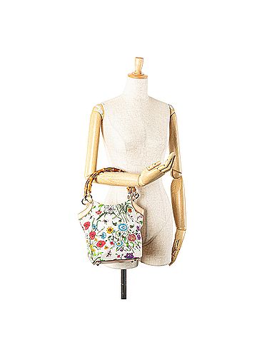 Gucci Canvas Bamboo Flora Handbag (view 2)