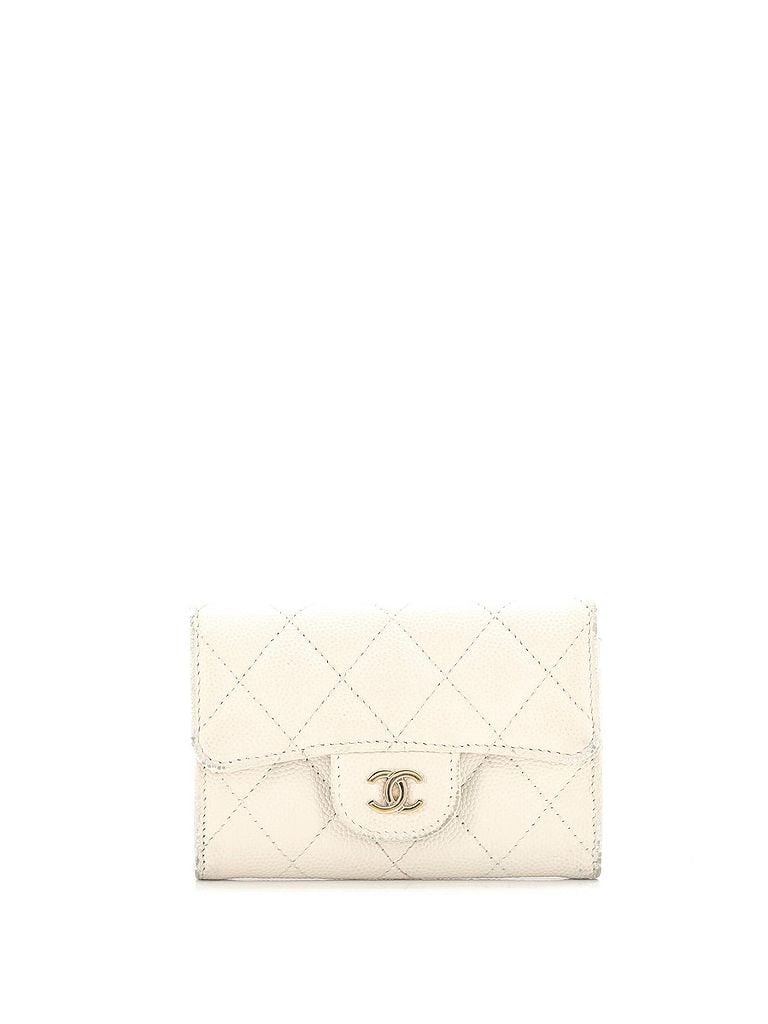 Chanel 100% Leather White Classic Flap Card Case Quilted Caviar One size - photo 1