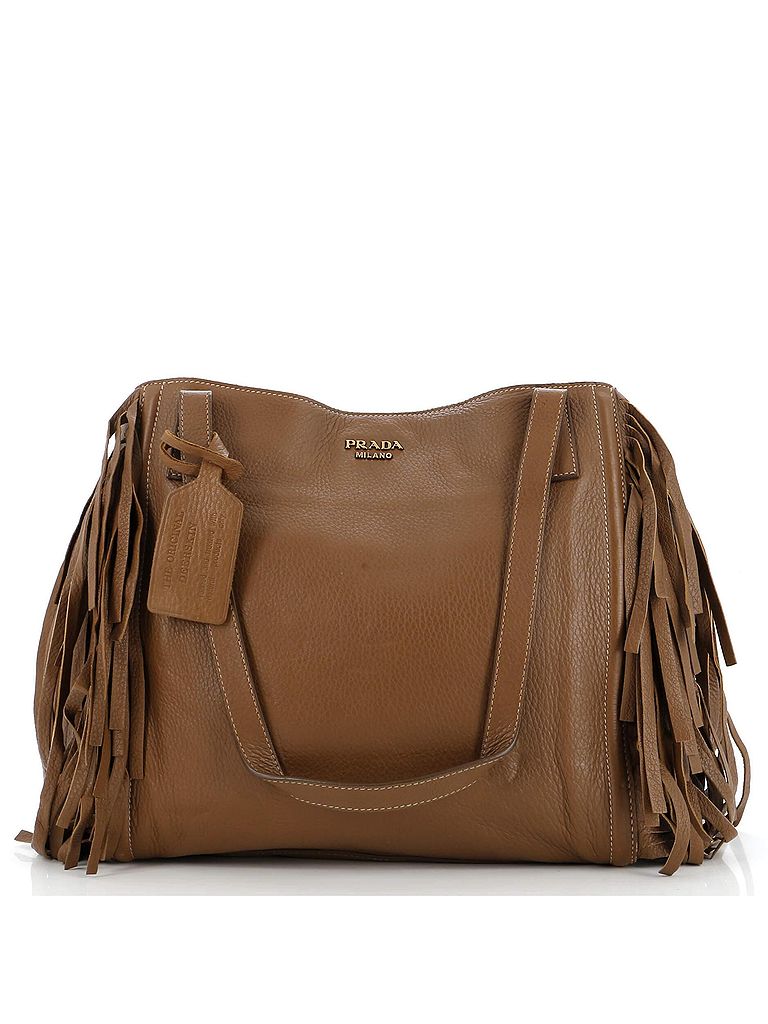 Prada 100% Leather Brown Fringe Tote Cervo Leather Large One size - photo 1