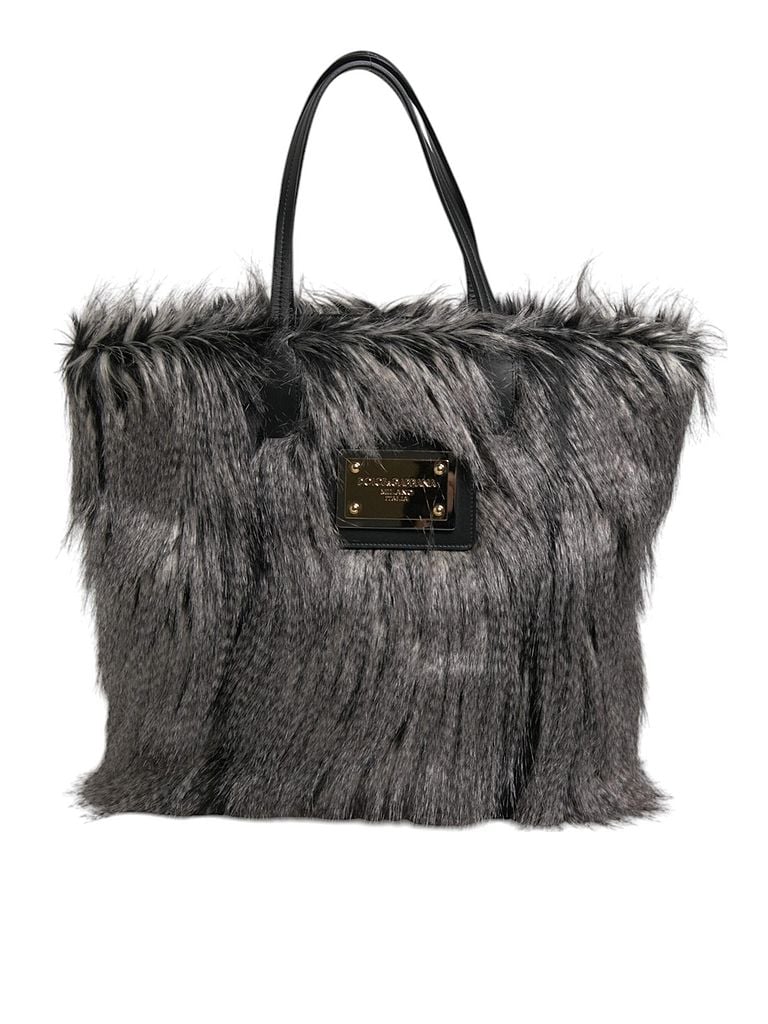 Dolce & Gabbana Basic 100% Faux Fur Solid Black Black Oversize Faux Fur Shopping Tote Women's Bag One size - photo 1