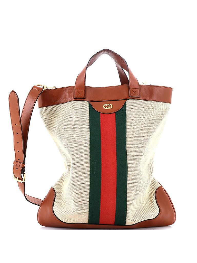 Gucci 100% Canvas Plain Tan Shopping Tote Vintage Web Canvas Large One size - photo 1