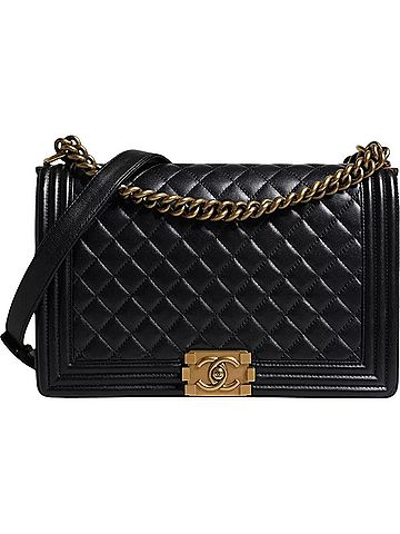Chanel Black Large Lambskin Double Chain Gold Leather Shoulder Women's Bag (view 1)