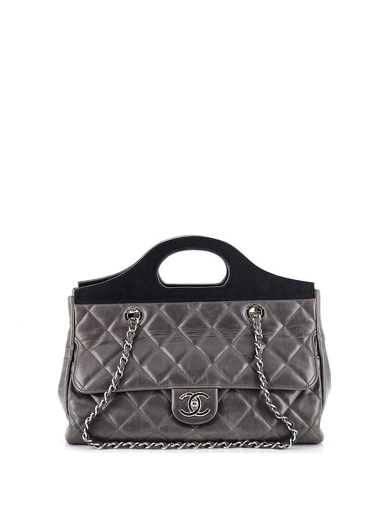 Chanel 100% Leather Gray CC Delivery Tote Quilted Glazed Calfskin Small One size - photo 1