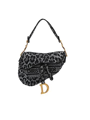 Dior Mizza Embroidered Canvas Leopard Saddle Bag (view 1)