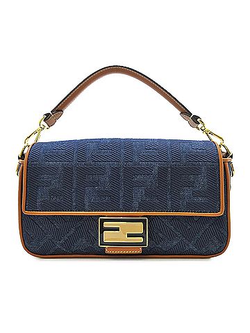 Fendi Zucca Embroidered Denim Baguette Satchel (view 1)