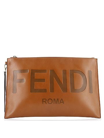 Fendi Logo Flat Wristlet Pouch Embossed Leather Large (view 1)