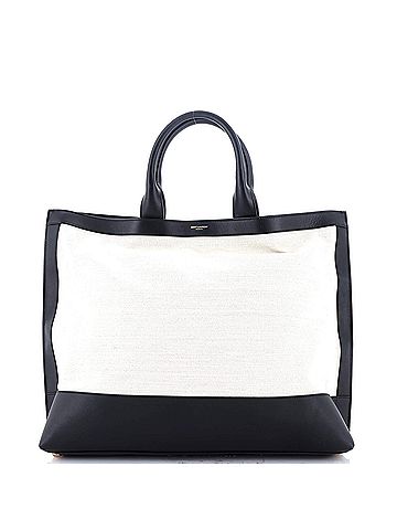Saint Laurent Two Tone Cabas Tote Canvas with Leather Large (view 1)